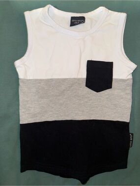 Little Bipsy White Gray and Black Colorblock Tank with Pocket